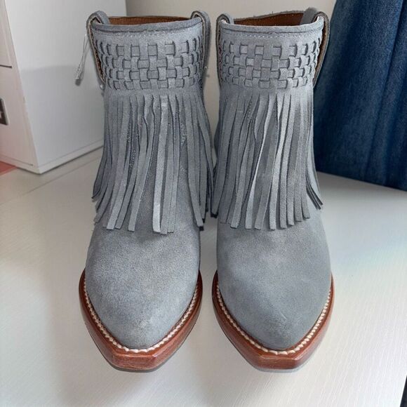 Frye Sacha Short Fringe Bootie suede leather steel Blue 6.5 - Picture 5 of 13
